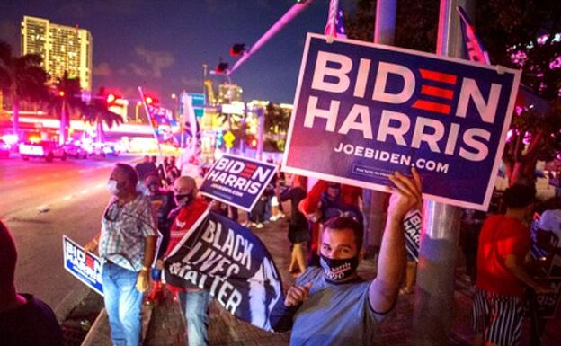 Simpatizantes del candidato demócrata Joe Biden se reúnen para expresarle su apoyo en Miami /CRISTOBAL HERRERA