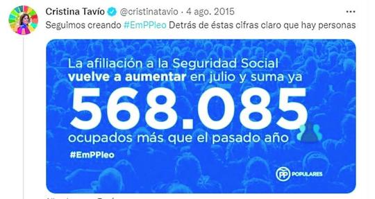 El tuit escrito por Cristina Tavío que desencadenó el ataque del acusado.
