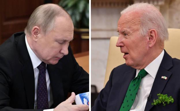 El presidente de Rusia, Vladímir Putin, y de Estados Unidos, Joe Biden. /