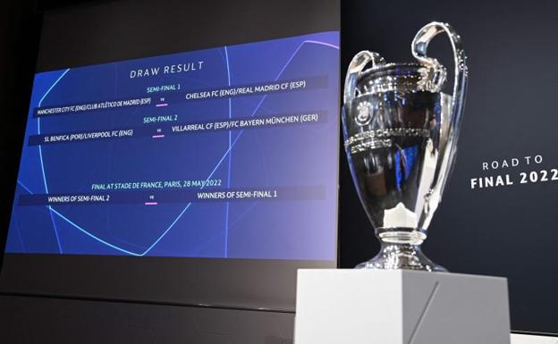 The Champions League trophy, along with the quarterfinals./Fabrice COFFRINI / AFP