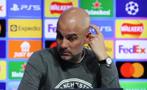 Pep Guardiola, during the press conference prior to Real Madrid-Manchester City. 