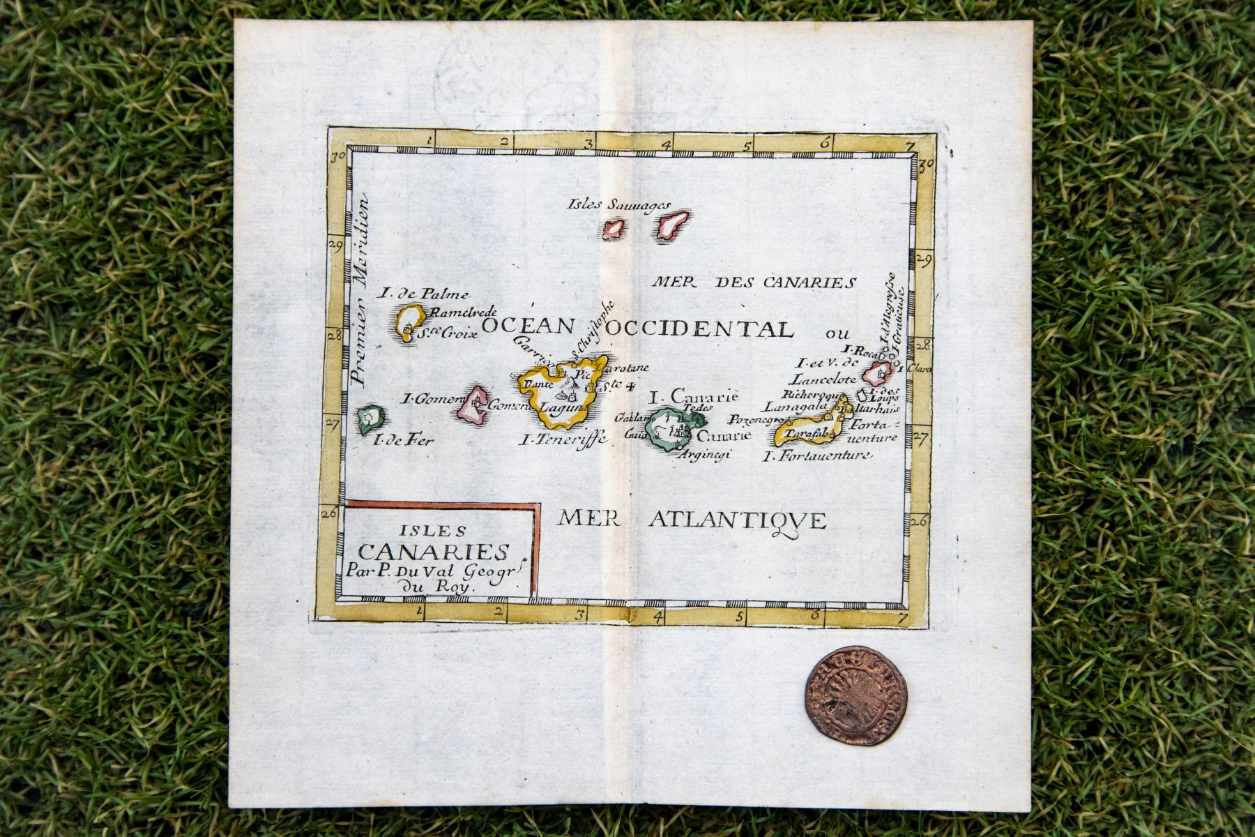 One of the coins identified by Santiago Medina on a map of the Canary Islands from the early 17th century. 