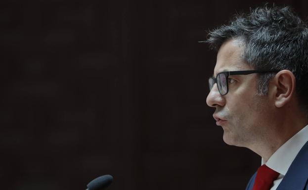El ministro de la Presidencia. Félix Bolaños, durante su comparecencia este lunes./EFE