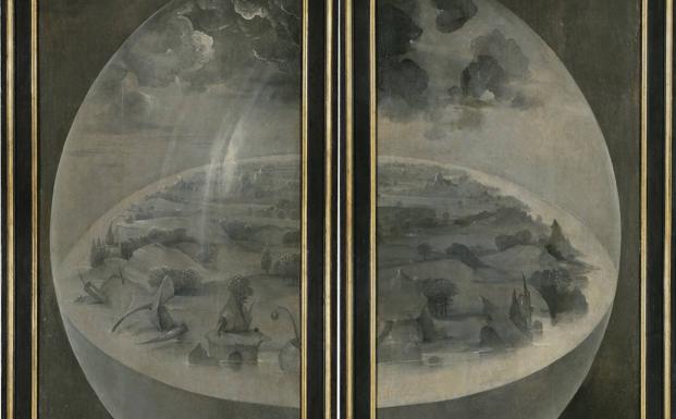 'El tercer día de la Creación' (exterior del Tríptico del jardín de las delicias) de El Bosco expuesto en el Museo Nacional del Prado./