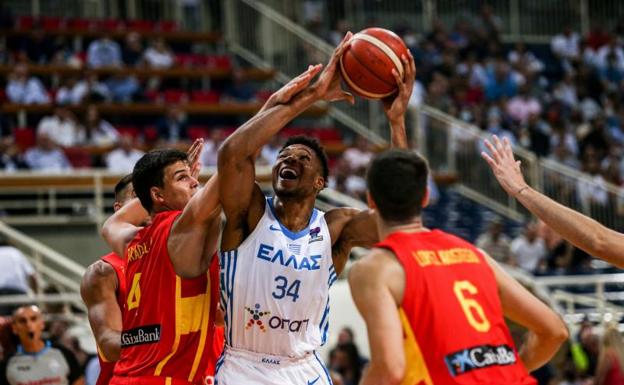 Giannis Antetokounmpo, during the match against Spain in Athens. 
